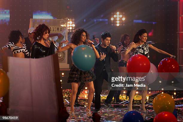 Yadhira, Nohelia, Adrian and Hiromi perform during the 6th concert of the reality show 'Second Chance', of TV Azteca, at Churubusco Studies on April...
