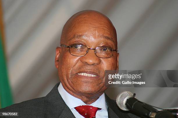 South African President Jacob Zuma speaks on stage after he publicly announced that he is HIV negative, at the launch of the new Aids Awareness...
