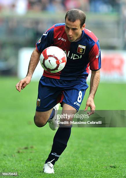 Rodrigo Palacio of Genoa CFC in action during the Serie A match between Genoa CFC and SS Lazio at Stadio Luigi Ferraris on April 25, 2010 in Genoa,...