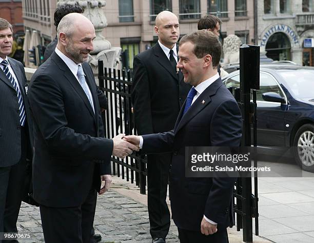 Russian President Dmitry Medvedev meets with Norway's Storting President Dag Terje Andersen on April 2010 in Oslo, Norway. Medvedev is in Norway for...