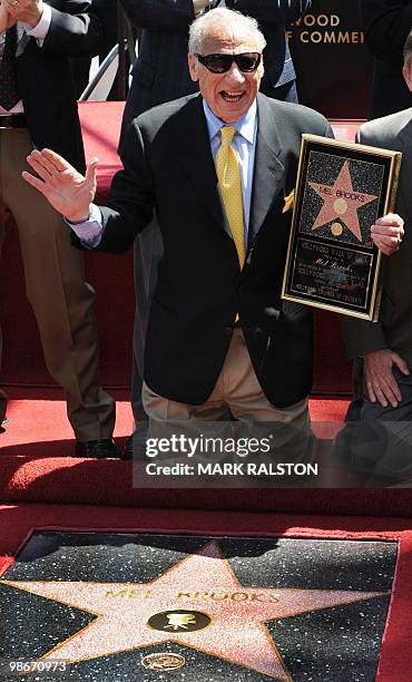 Actor/Director Mel Brooks poses for photographers at the ceremony to unveil his Hollywood Walk of Fame star in Hollywood on April 23, 2010. Mel...