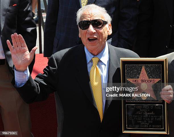 Actor/Director Mel Brooks poses for photographers at the ceremony to unveil his Hollywood Walk of Fame star in Hollywood on April 23, 2010. Mel...