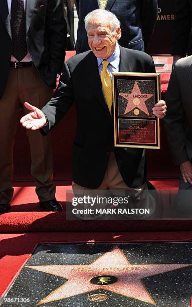 Actor/Director Mel Brooks poses for photographers at the ceremony to unveil his Hollywood Walk of Fame star in Hollywood on April 23, 2010. Mel...