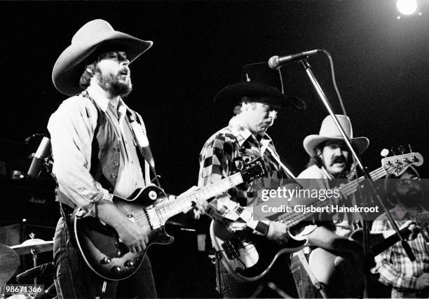 The Marshall Tucker Band perform live on stage in Amsterdam, Netherlands in 1975 L-R Toy Caldwell, Tommy Caldwell, George McCorkle