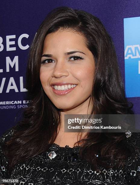 America Ferrera attends the "Letters to Juliet" premiere during the 9th Annual Tribeca Film Festival at the SVA Theater on April 25, 2010 in New York...