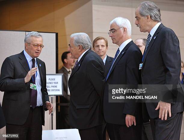 Italy's Finance Minister Giulio Tremonti, IMF Managing Director Dominique Strauss-Kahn, Britain's Chancellor of the Exchequer Alistair Darling, and...