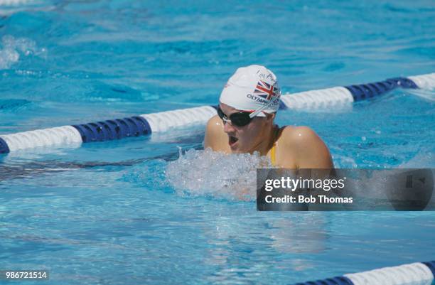 English competitive swimmer Suki Brownsdon competes for the Great Britain team in the Women's 200 metre breaststroke swimming event in the McDonalds...