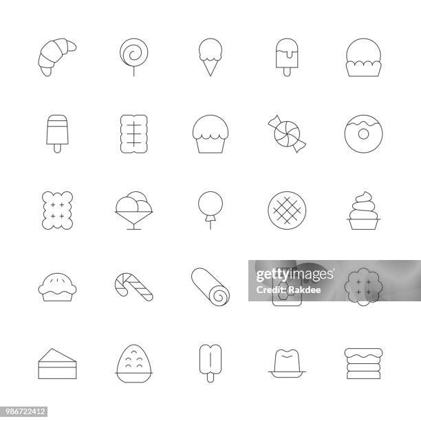 dessert icons - ultra thin line series - frozen food warehouse stock illustrations