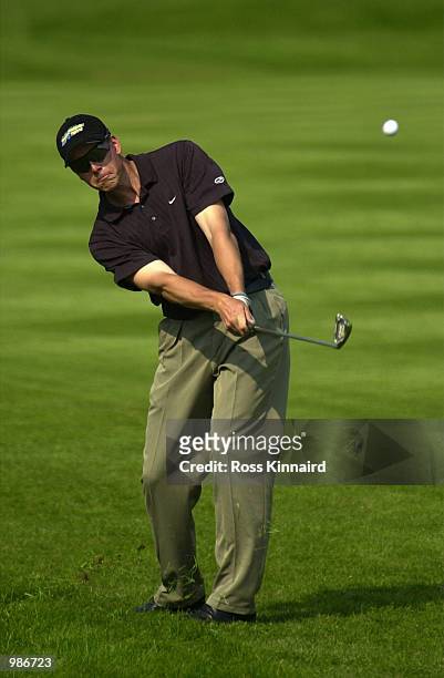 Henrik Stenson of Sweden his second shot to the 5th hole during his second round of the Benson & Hedges International open held at the Belfry,...