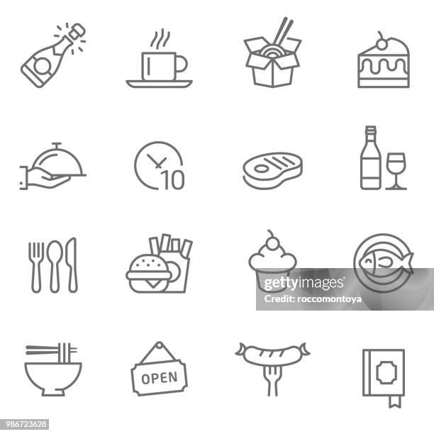 ilustraciones, imágenes clip art, dibujos animados e iconos de stock de conjunto de iconos de restaurantes - champán