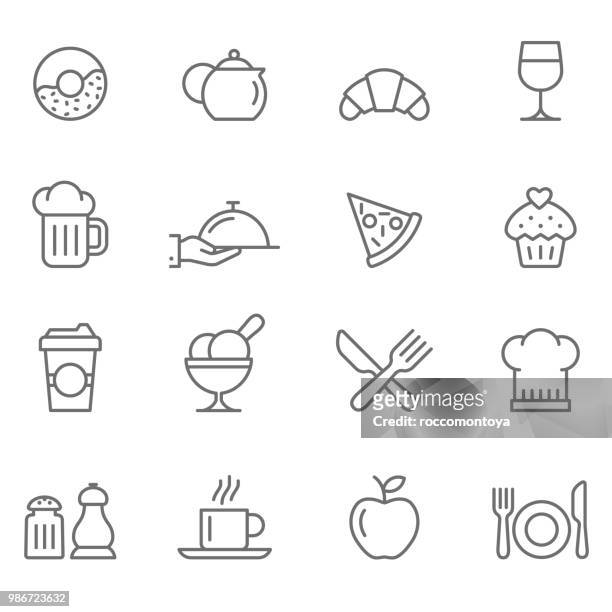 stockillustraties, clipart, cartoons en iconen met set van restaurants pictogrammen - plateau keukengereedschap