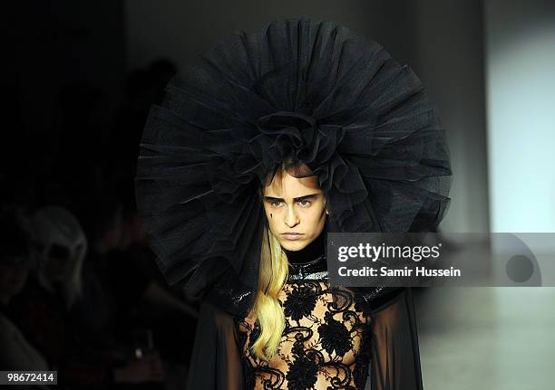 Alice Dellal walks the catwalk during the Pam Hogg show during London Fashion Week Autumn/Winter 2010 at On|Off at Senate House on February 22, 2010...