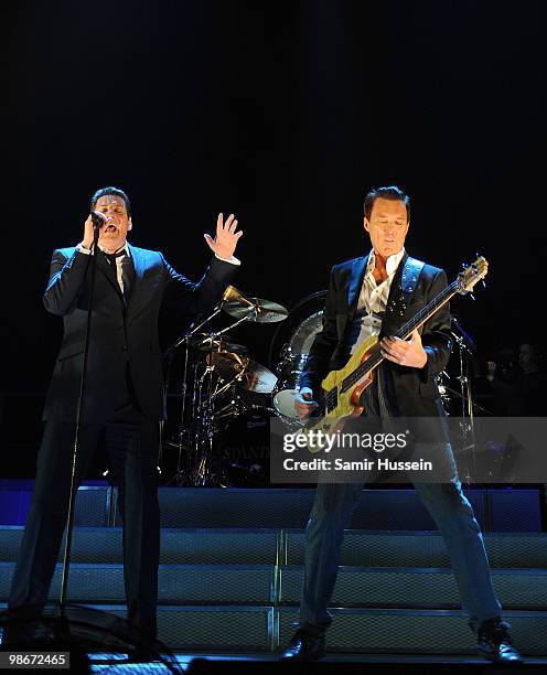 Tony Hadley and Martin Kemp of Spandau Ballet perform as part of their comeback tour at the O2 Arena on October 20, 2009 in London, England.