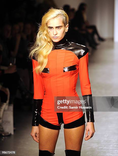 Alice Dellal walks the catwalk during the Pam Hogg show during London Fashion Week Autumn/Winter 2010 at On|Off at Senate House on February 22, 2010...