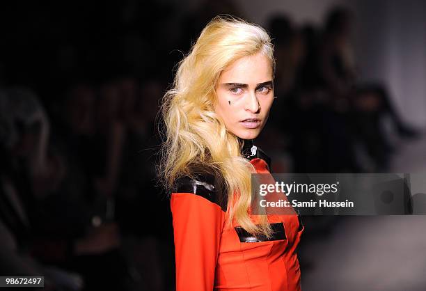 Alice Dellal walks the catwalk during the Pam Hogg show during London Fashion Week Autumn/Winter 2010 at On|Off at Senate House on February 22, 2010...