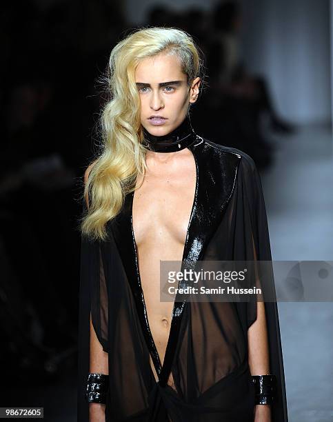 Alice Dellal walks the catwalk during the Pam Hogg show during London Fashion Week Autumn/Winter 2010 at On|Off at Senate House on February 22, 2010...