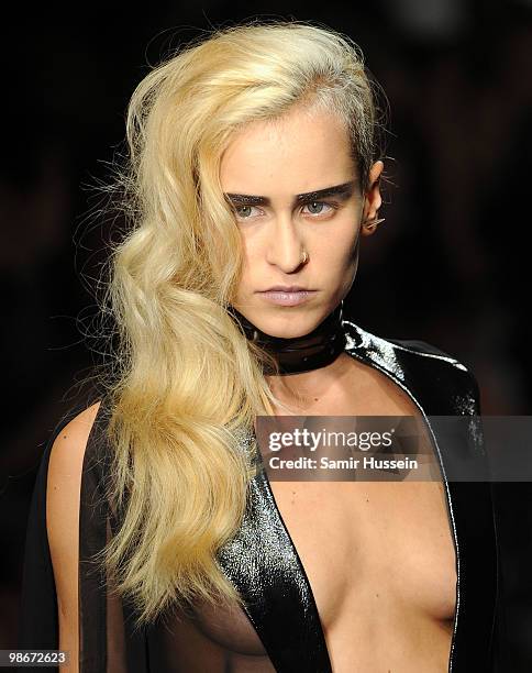 Alice Dellal walks the catwalk during the Pam Hogg show during London Fashion Week Autumn/Winter 2010 at On|Off at Senate House on February 22, 2010...