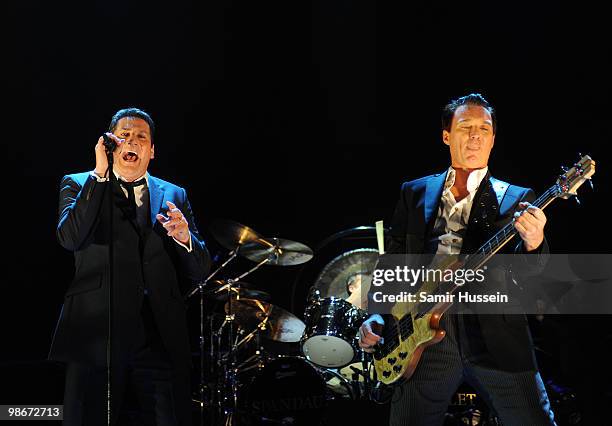 Tony Hadley and Martin Kemp of Spandau Ballet perform as part of their comeback tour at the O2 Arena on October 20, 2009 in London, England.