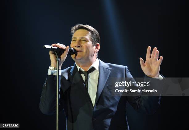 Tony Hadley of Spandau Ballet performs as part of their comeback tour at the O2 Arena on October 20, 2009 in London, England.