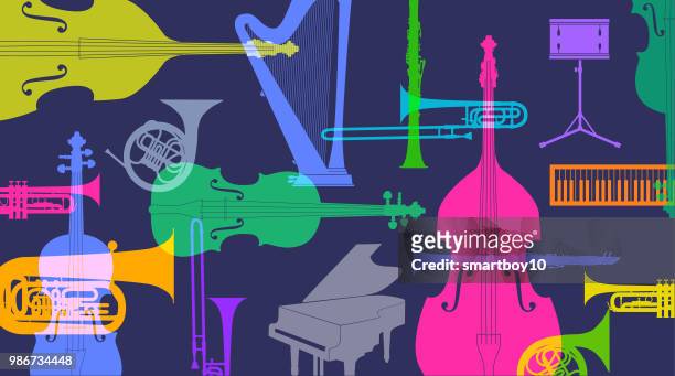 ilustraciones, imágenes clip art, dibujos animados e iconos de stock de instrumentos musicales, orquesta clásica - string quartet