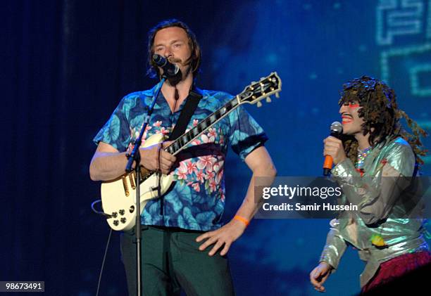 Julian Barratt and Noel Fielding of The Mighty Boosh performs at The Mighty Boosh Festival at The Hop Farm on July 5, 2008 in Paddock Wood, Kent,...