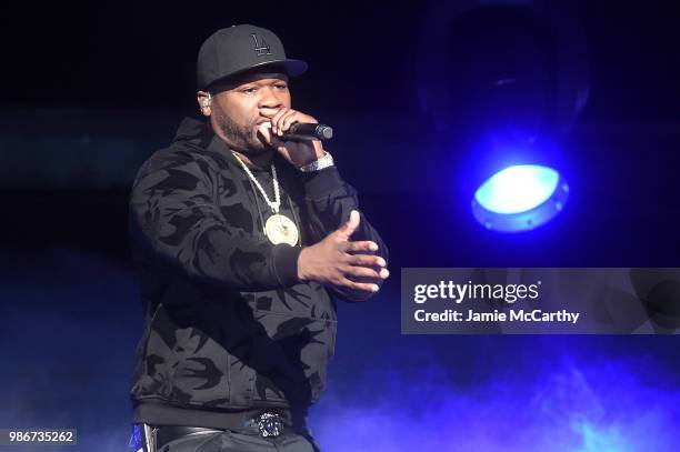 Curtis "50 cent" Jackson performs onstage during the Starz "Power" The Fifth Season NYC Red Carpet Premiere Event & After Party on June 28, 2018 in...
