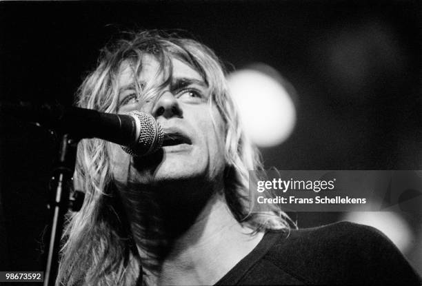 Kurt Cobain from Nirvana performs live on stage at Paradiso in Amsterdam, Netherlands on November 25 1991