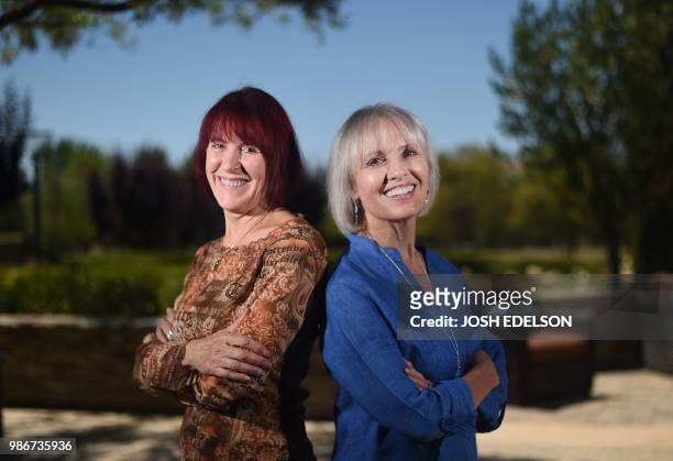 Kyle Johnson and MaryLou Molinaro, co-chairs of the Cannabis Discussion Club, pose for a photo at Trilogy at the Vineyards in Brentwood, some 55...