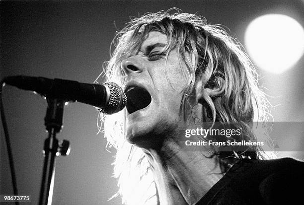 Kurt Cobain from Nirvana performs live on stage at Paradiso in Amsterdam, Netherlands on November 25 1991