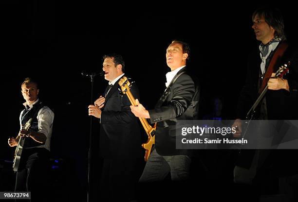 Gary Kemp,Tony Hadley, Martin Kemp and Steve Norman of Spandau Ballet perform as part of their comeback tour at the O2 Arena on October 20, 2009 in...