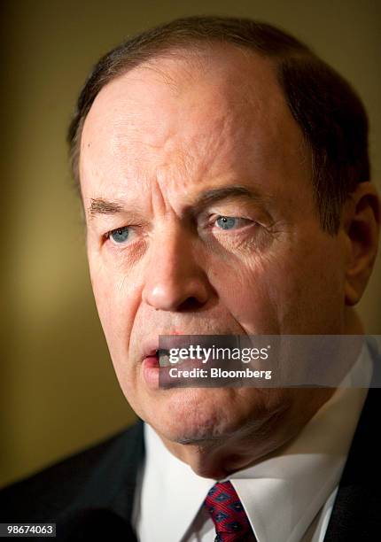 Senator Richard Shelby, a Republican from Alabama, talks with reporters following a speech at an Independent Community Bankers of America conference...