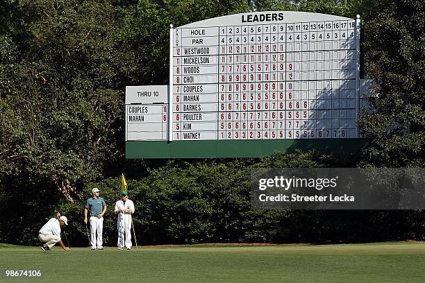 Fred Couples and Hunter Mahan during the final round of the 2010 Masters Tournament at Augusta National Golf Club on April 11, 2010 in Augusta,...