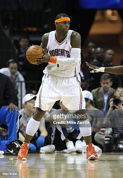 Forward Stephen Jackson of the Charlotte Bobcats looks to pass the ball during Game Three of the Eastern Conference Quarterfinals against the Orlando...