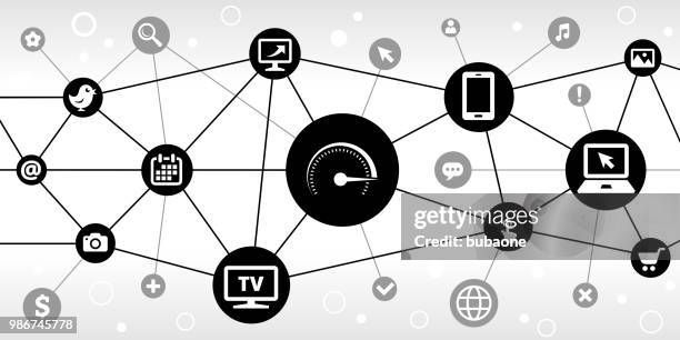 top speed internet communication technology triangular node pattern background - key metric stock illustrations