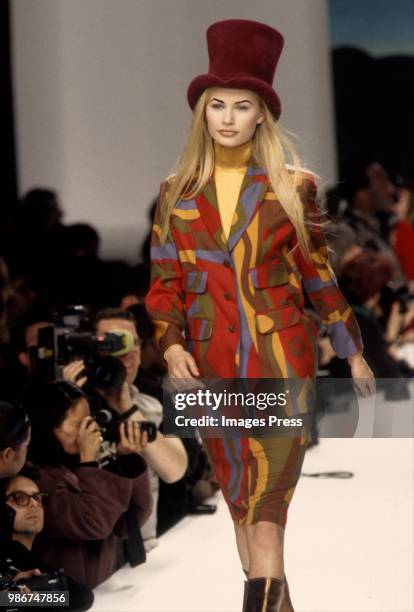 Niki Taylor models Todd Oldham at New York Fashion Week circa 1995 in New York.