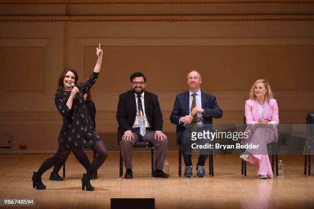 Tina Fey, Horatio Sanz, Matt Walsh and Amy Poehler perform onstage during ASSSSCAT with the Upright Citizens Brigade Live at Carnegie Hall...