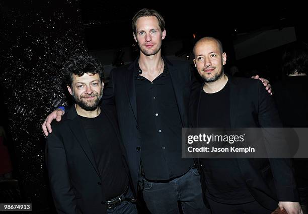 Actor Andy Serkis, actor Alexander Skarsgard and director Tarik Saleh attend the "Sex & Drugs & Rock & Roll" after party during the 2010 Tribeca Film...