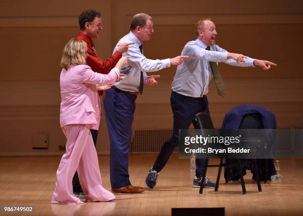 Amy Poehler, Matt Besser, Ian Roberts and Matt Walsh perform onstage during ASSSSCAT with the Upright Citizens Brigade Live at Carnegie Hall...