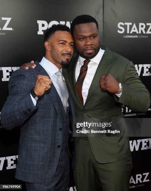 Actors Omari Hardwick and Curtis "50 Cent" Jackson pose for a picture during the "Power" Season 5 premiere at Radio City Music Hall on June 28, 2018...