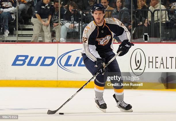 Cody Franson of the Nashville Predators skates against the Chicago Blackhawks in Game Four of the Western Conference Quarterfinals during the 2010...