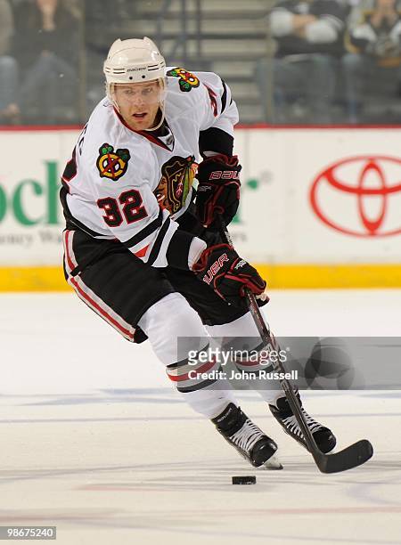Kris Versteeg of the Chicago Blackhawks skates against the Nashville Predators in Game Four of the Western Conference Quarterfinals during the 2010...