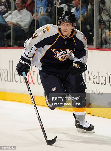 Marcel Goc of the Nashville Predators skates against the Chicago Blackhawks in Game Four of the Western Conference Quarterfinals during the 2010 NHL...