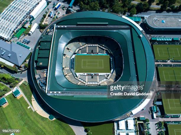 Aerial Photograph of the No.1 Court at the All England Lawn Tennis Club, Wimbledon on June 27th, 2018. Aerial Photograph by David Goddard/Getty Images