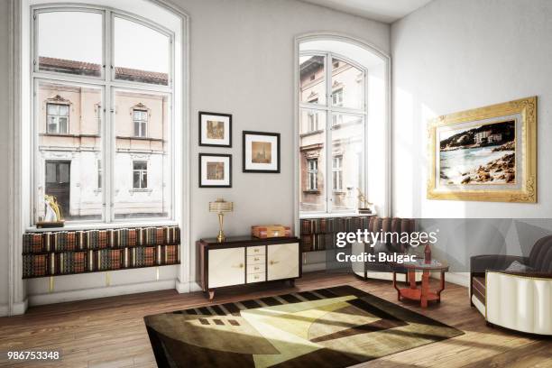 scandinavische art deco home interieur - periode stockfoto's en -beelden