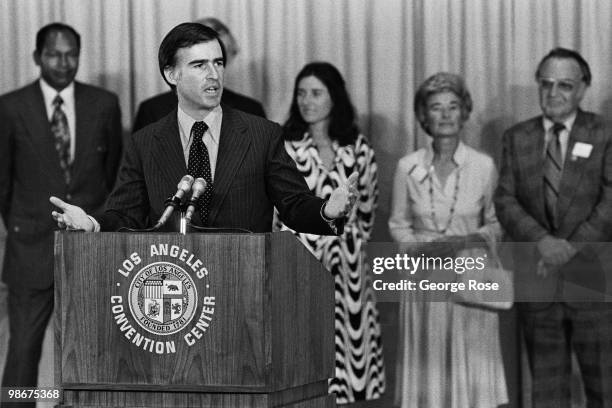 Presidential candidate Edmund "Jerry" Brown beats Jimmy Carter in this 1976 Los Angeles, California, photo following the California Primary Election...