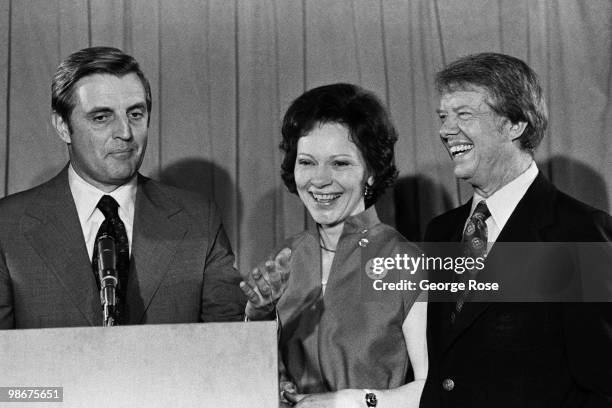 Democratic presidential nominee Jimmy Carter taps Walter F. Mondale as his Vice President running mate in this 1976 New York, New York, Democratic...