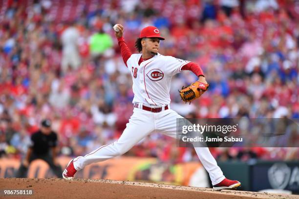 Luis Castillo of the Cincinnati Reds pitches against the Chicago Cubs at Great American Ball Park on June 22, 2018 in Cincinnati, Ohio.