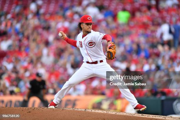 Luis Castillo of the Cincinnati Reds pitches against the Chicago Cubs at Great American Ball Park on June 22, 2018 in Cincinnati, Ohio.