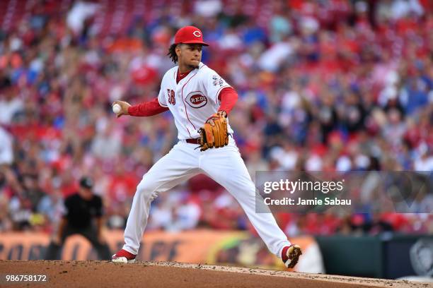 Luis Castillo of the Cincinnati Reds pitches against the Chicago Cubs at Great American Ball Park on June 22, 2018 in Cincinnati, Ohio.