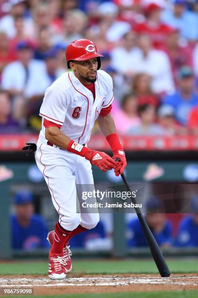 Billy Hamilton of the Cincinnati Reds bats against the Chicago Cubs at Great American Ball Park on June 22, 2018 in Cincinnati, Ohio.